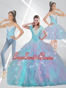 Romantic Multi Color 15th Birthday Party Dresses with Beading and Ruffles for Summer