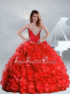 2015 Elegant Sweet 16 Exquisite Beaded and Ruffles Quinceanera Dresses in Red for Summer