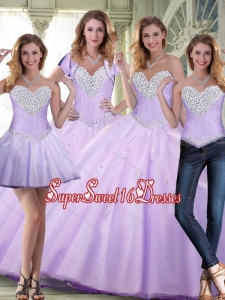 Elegant 2015 Beaded and Appliques Lavender Quinceanera Dresses for Summer