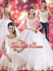 Laceed and Beaded Modest Sweet Sixteen Dress with Cap Sleeves for Fall