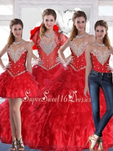 Military Ball Dresses with Ruffles and Beading in Red for Fall