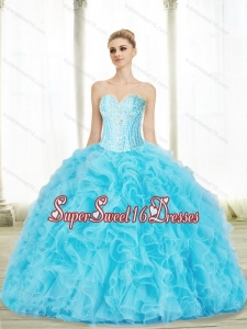 Prefect Baby Blue Sweetheart 2015 Quinceanera Dresses with Beading and Ruffles for Summer