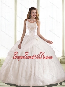 Simple Ball Gown Hand Made Flowers and Beaded Modest Sweet Sixteen Dresses for Summer