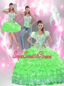 Spring Green Modest Sweet Sixteen Dresses with Appliques and Pick Ups for Summer