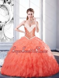 Sweetheart Watermelon Elegant Sweet 16 Dresses with Beading and Ruffles for Fall