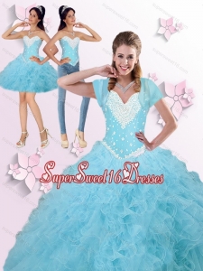 2015 Brand New Beaded and Ruffles Quinceanera Dresses in Blue Sweet 16 Ball Gowns for Summer