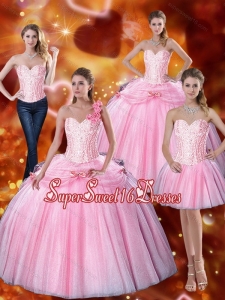 New Style 2015 Sweetheart Bowknot Sweet 16 Dresses with Beading in Pink for Summer