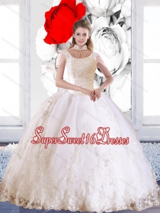 Popular 2015 Laceed and Beaded Sweet 16 Ball Gowns with High Neck for Summer