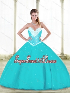 Simple Aqua Blue New Style Sweet 16 Dresses with Beading and Ruffles for Summer