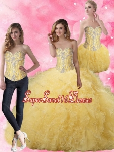 Sophisticated Sweet 16 Ball Gowns Yellow Quinceanera Dresses with Beading for Fall