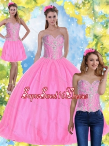 Sweet 16 Ball Gowns Pink 2015 Quinceanera Dresses with Beading for Fall