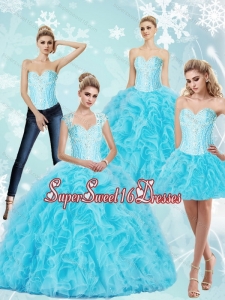 Sweetheart Baby Blue New Style Sweet 16 Dresses Dresses with Beading and Ruffles for Summer