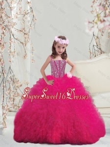 Beautiful Spaghetti Hot Pink Little Girl Pageant Dresses with Beading and Ruffles
