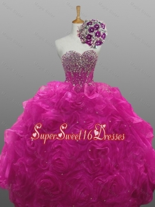 2015 Elegant Sweetheart Beaded Quinceanera Dresses with Rolling Flowers