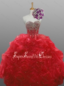 2015 Delicate Sweetheart Quinceanera Dresses with Beading and Rolling Flowers