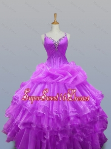 2015 Popular Straps Beaded Quinceanera Dresses with Ruffled Layers