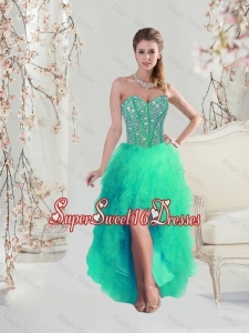 Comfortable High Low Beaded and Ruffles Apple Green Quinceanera Dama Dresses