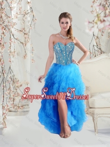 Sophisticated High Low Sweetheart and Beaded Teal Dama Dresses