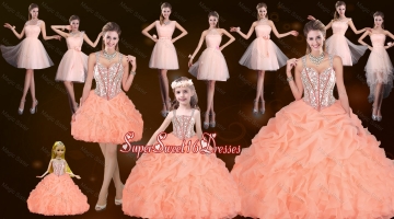 Sturning Straps and Beaded Quinceanera Dresses and Baby Pink Short Dama Dresses and Cute Orange Little Girl Dresses and Feminine Mini Length Prom Dresses