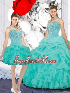 2015 Summer Elegant Straps Ball Gown Detachable Quinceanera Dresses in Turquoise