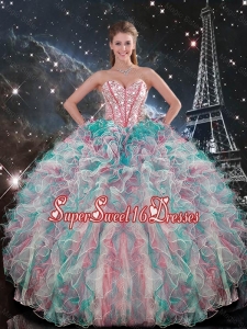 2015 Winter Perfect Sweetheart Beaded and Ruffles Quinceanera Gowns in Multi Color