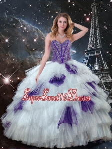 2016 Winter Perfect Sweetheart Beaded Quinceanera Dresses in White and Purple