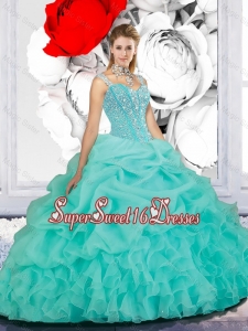 Luxurious 2016 Fall Beaded Ball Gown Straps Quinceanera Dresses in Turquoise