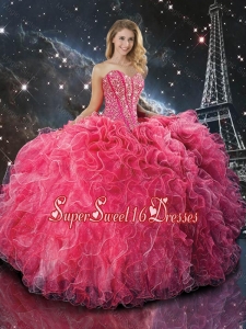 2016 Fall New Style Coral Red Sweetheart Sweet 16 Dresses with Beading and Ruffles
