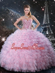 2016 Spring Cheap Pink Sweetheart Sweet 16 Dresses with Beading and Ruffles