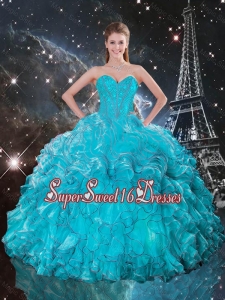 2016 Summer Cheap Sweetheart Teal Quinceanera Gowns with Ruffles and Beading