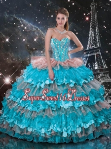 2016 Winter Perfect Sweetheart Sweet 16 Dresses with Beading and Ruffled Layers