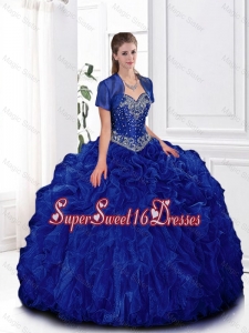 2016 Spring Elegant Beaded and Ruffles Quinceanera Gowns in Royal Blue