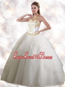 2016 Spring Feminine Halter Top White Quinceanera Gowns with Appliques