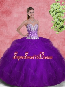 2016 Spring Popular Sweetheart Beaded and Ruffles Sweet 16 Dresses in Purple