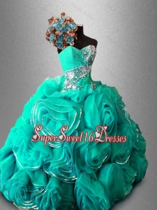 Discount Ball Gown Sweet 16 Dresses with Beading and Rolling Flowers