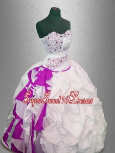 Latest Custom Made Sweet 16 Dresses Beaded Quinceanera Dresses in White and Fuchsia