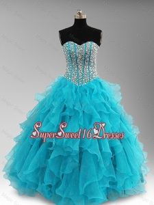 Elegant Beaded and Ruffles Custom Made Sweet 16 Dresses in Aqua Blue