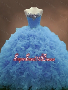 Popular Sweetheart Ruffles and Beaded Custom Made Sweet 16 Dresses in Blue