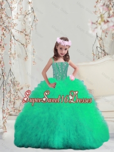 2016 Spring Sweet Spaghetti Apple Green Mini Quinceanera Dresses with Beading and Ruffles