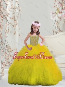 Suitable Yellow Spaghetti Mini Quinceanera Dresses with Beading and Ruffles