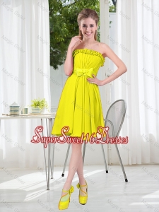 A Line Strapless Bowknot Custom Made Dama Dresses for Party