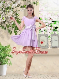 Decent Scoop Bowknot Dama Dresses with Cap Sleeves