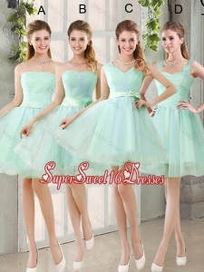 2016 Spring A Line Ruching Quinceanera Dama Dresses with Belt in Apple Green