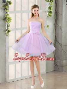 Custom Made A Line Strapless Ruching Quinceanera Dama Dresses with Belt