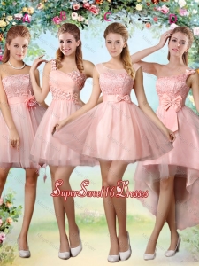 Popular A Line Pink Quinceanera Dama Dresses with Lace and Appliques