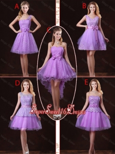 2016 Popular Laced Lilac Quinceanera Dama Dresses with A Line