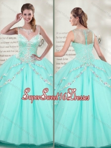 Best Selling Scoop 2016 Mint Quinceanera Dresses with Beading