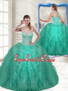 Fashionable Scoop Turquoise Quinceanera Gowns with Zipper Up