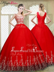New Style Scoop Lace Up Quinceanera Gowns with Appliques