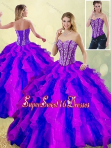 Detachable classical Beading and Ruffles Multi Color Sweet 16 Dresses